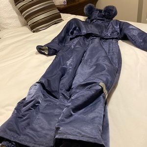 Linda Lundstrom Designer One apiece Ski Suit with suspenders.